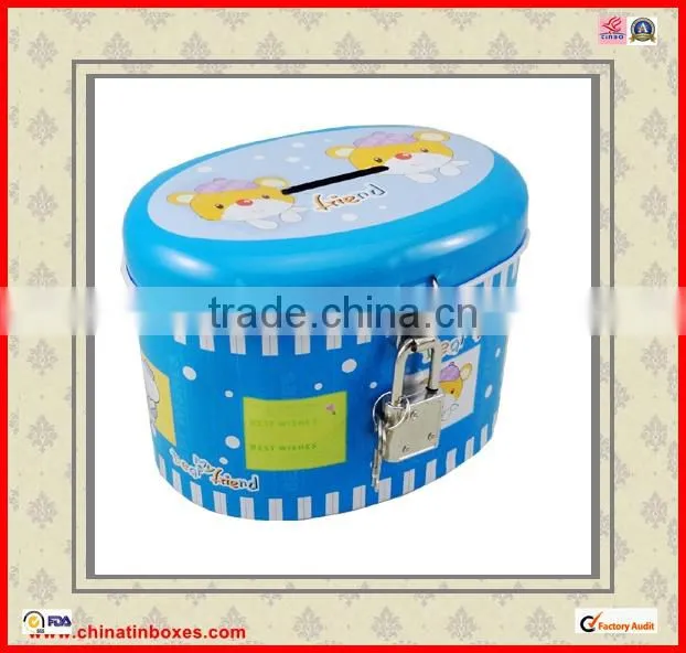 high quality with lock round saving tin box