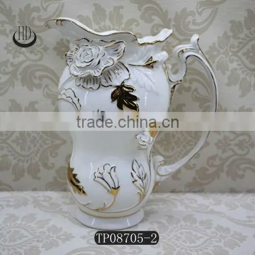 New product ceramic embossed gold lace tea pot and kettle set teapot