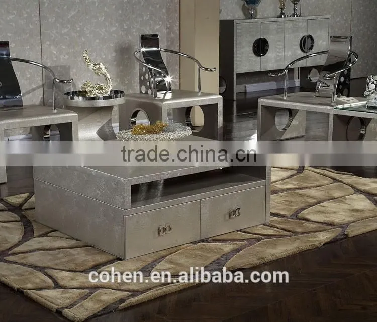 2016 modern design removable stylish new center table coffee table covered by PU for stainless steel furniture
