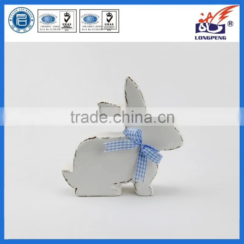 Ceramic Easter Rabbit Bunny Figurine with Blue Bow