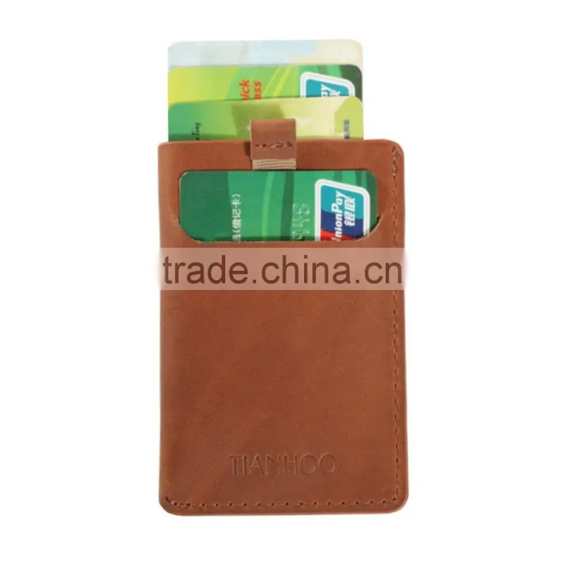 RFID Blocking Minimalist Front Pocket Wallet Wholesale Grain Leather Pull Tab Card Holder