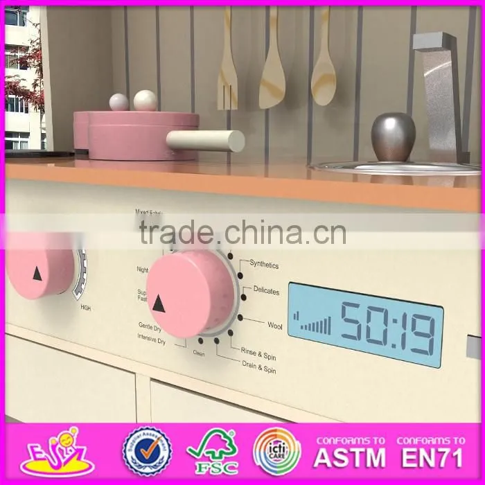 2017 New design children pretend play wooden pink play kitchen W10C268