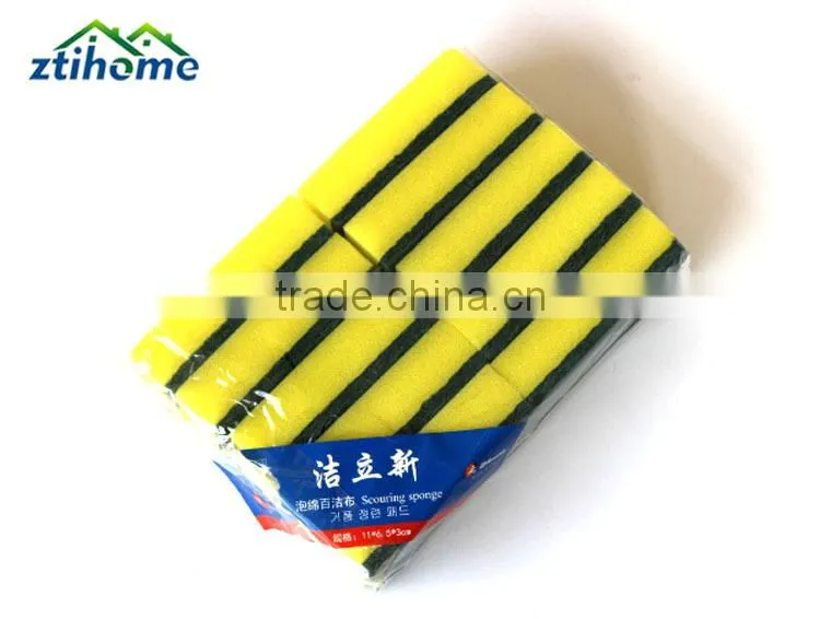 high quality green scouring pad with sponge for kitchen