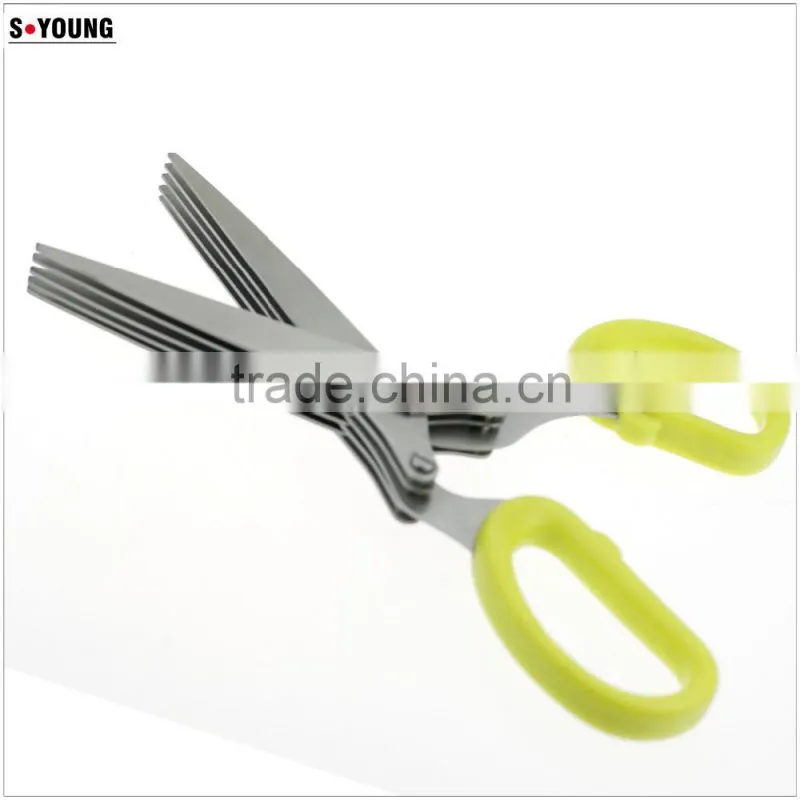 61046 New Design And High Quality snipping shearing Plastic Household Kitchen Stainless Steel 5 Blades herb scissors