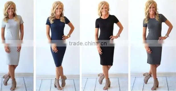 New Fashion Woman Dress Summer Basic Midi Jersey Dresses Slim Bodycon Workwear