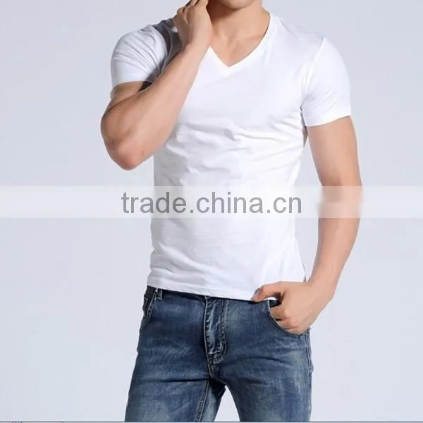 Factory OEM v-neck white t-shirts wholesale ,summer running men gym sexy short sleeve v neck t shirts