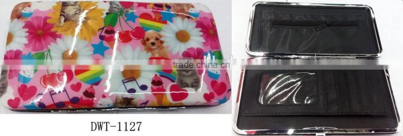 2017 hot stylish pvc leather glitter wallet with peace heart face printing