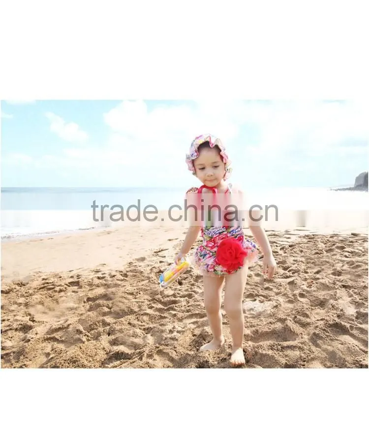 Children swimwear piece swimsuit girls swimming cap swimming beach with floral dress
