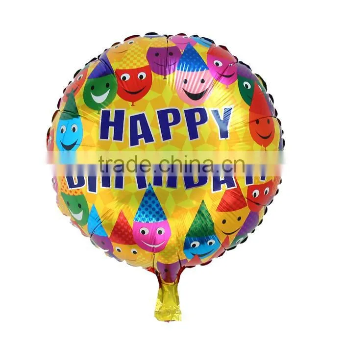 Aluminium Foil Balloons Party Decoration Round Multicolor Smile Face Message "Happy Birthday" Pattern