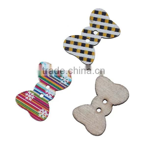 Wood Sewing Buttons Scrapbooking 2 Holes Bowknot Multicolor At Random Pattern