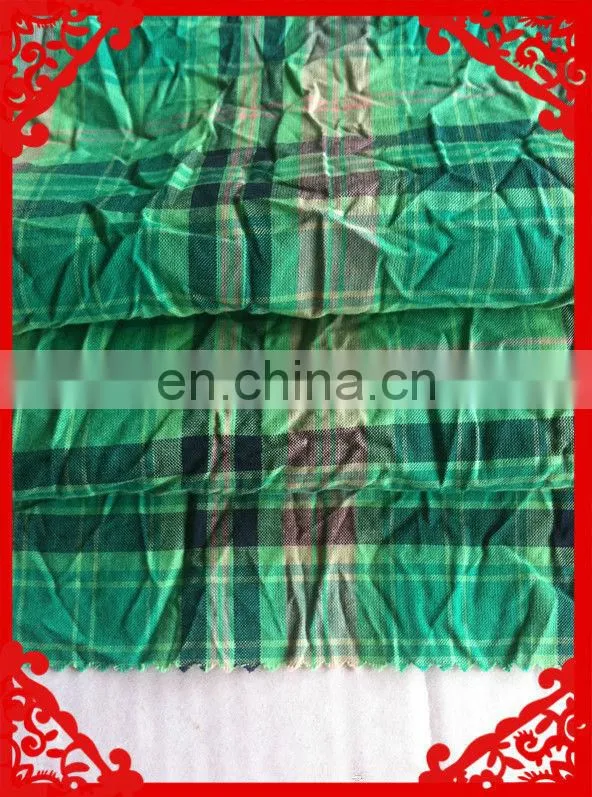 2014 fashion latest new Italy seersucker design pattern green 100% cotton yarn dyed CHEAPEST seersucker check fabric