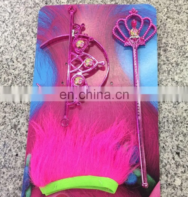 MCH-2372 wholesale 2017 new product Halloween the good luck trolls magic fairy wand black wigs headband for kids