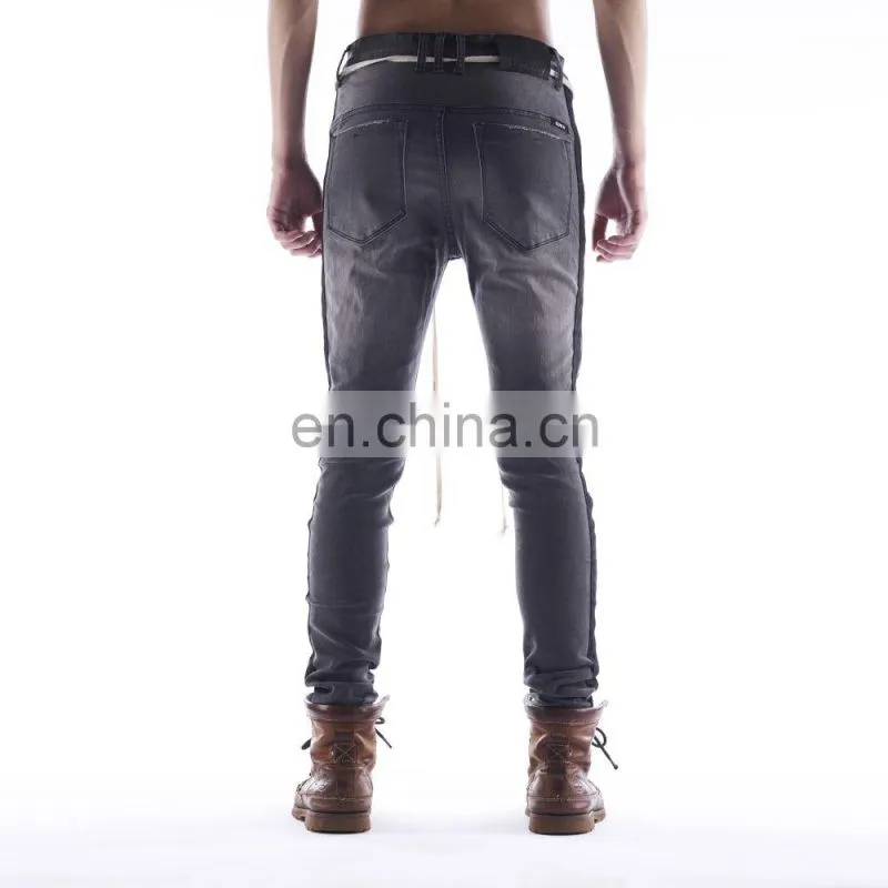 DiZNEW custom mens skinny jeans in blue ripped patches trousers for men