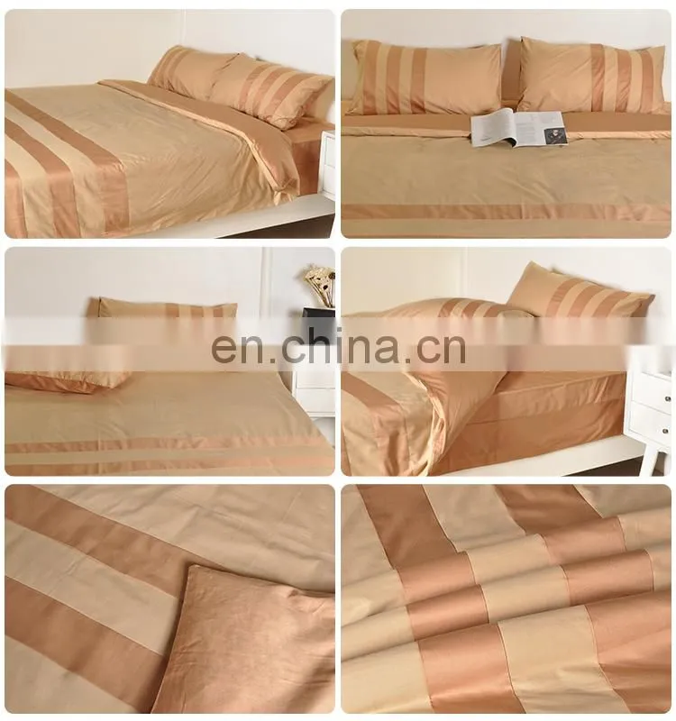 Wholesale Gold Luxury Striped 100% Cotton Percale Quilted Bed Set Bedding Bed Sheet Sets