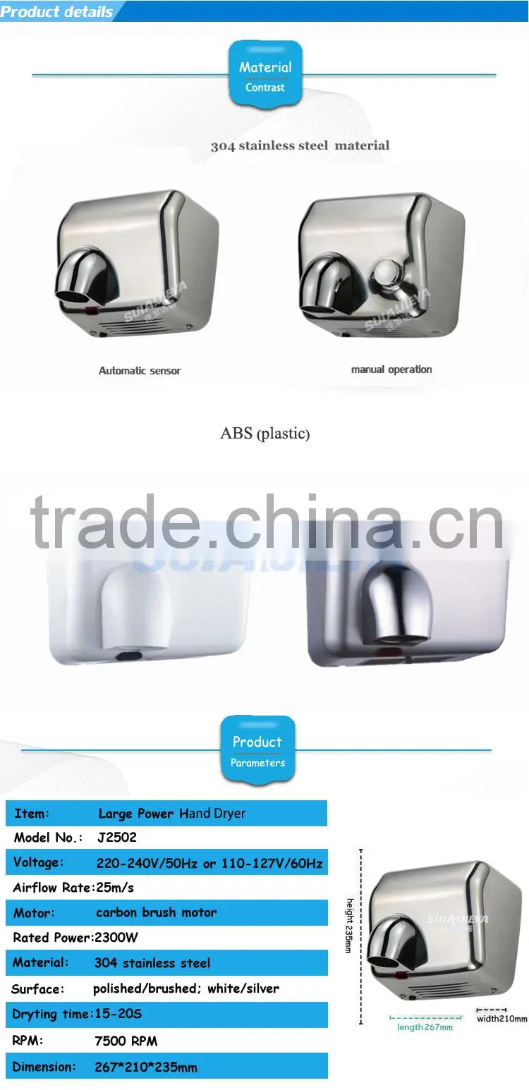stainless steel auto hand dryer dual