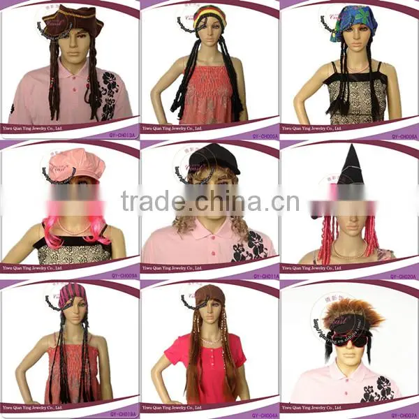 Fashion lady's pink fake hair wig attached hats