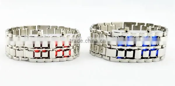2015 Fashion Lava Style Samurai Metal Blue LED Faceless Watch