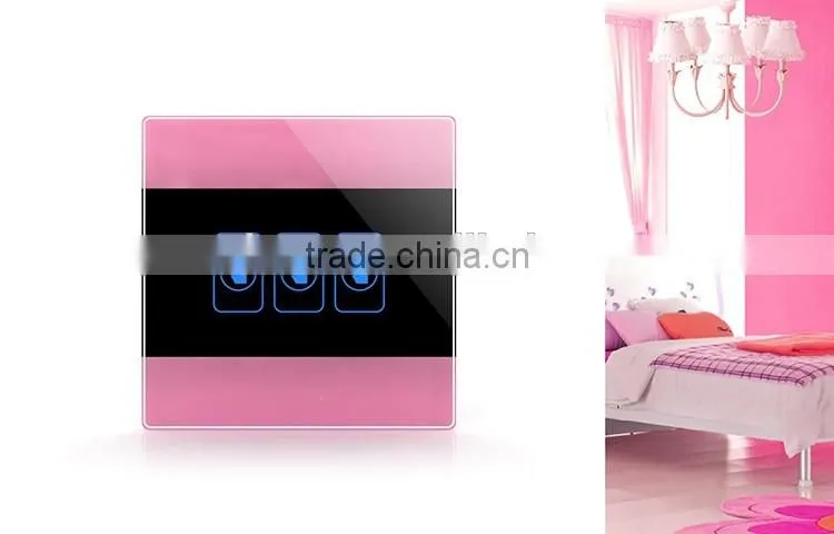 Pink 3 Gang Crystal Glass Panel WIFI Smart Light Controlled Power Remote Switch