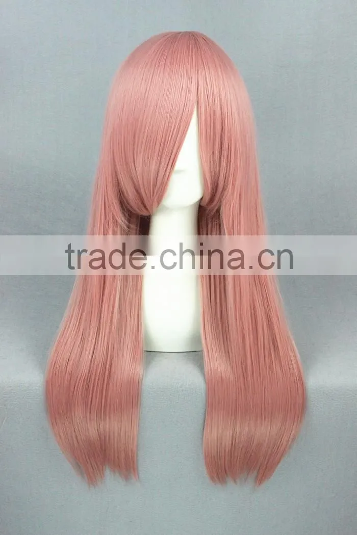 High Quality 60cm Medium Long Straight Pink Synthetic Anime Wig Cosplay Hair Wig