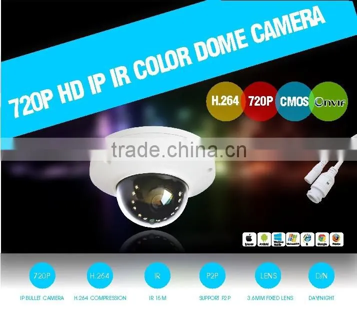 1/4 CMOS sensor vandal-proof ir p2p network camera ip H.264 1MP Color IR Mini Dome CCTV Camera