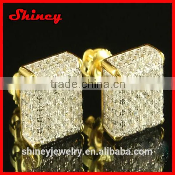 18k gold centre big zirconia micro pave gold accent diamond gold earrings