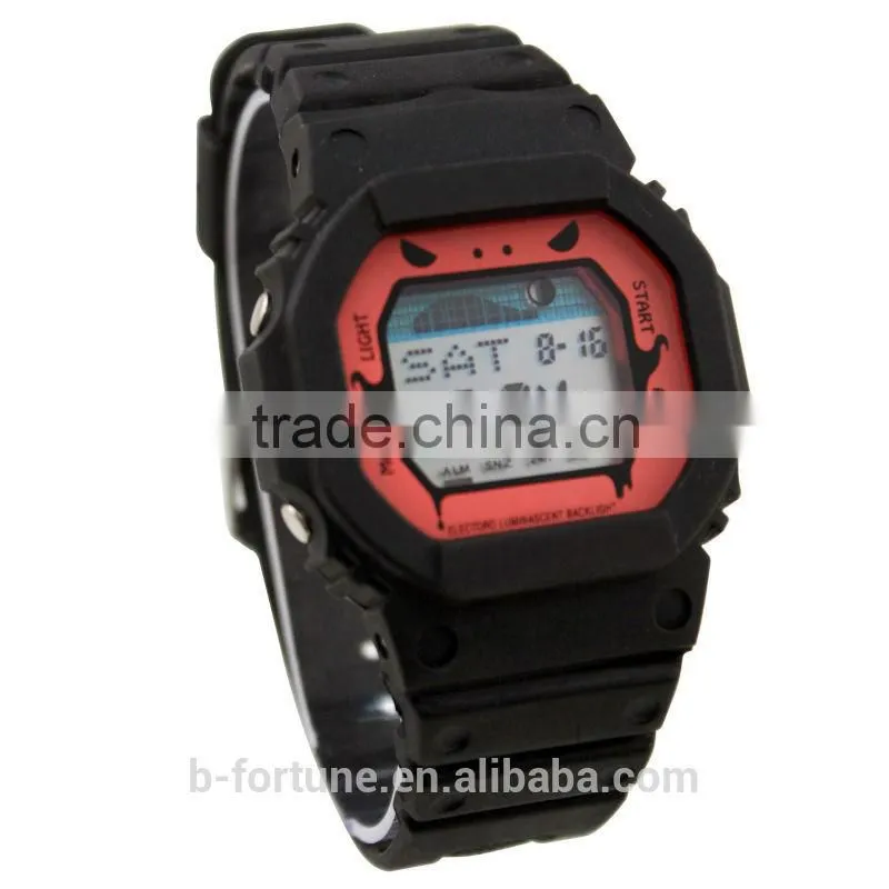 FT1185_RD Red Color Dial LCD display Plastic Rubber watch for kids