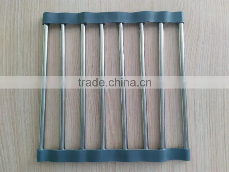 Pot mat metal Stainless steel Silicon roller twist Coaster trivet,silicon rubber pad