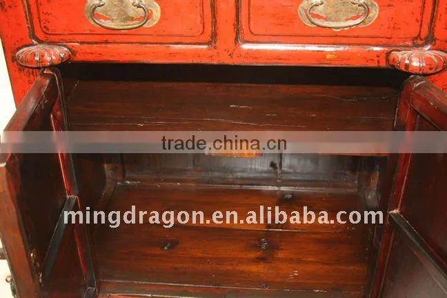 Antique Chinese Red Wedding Bedside Cabinet