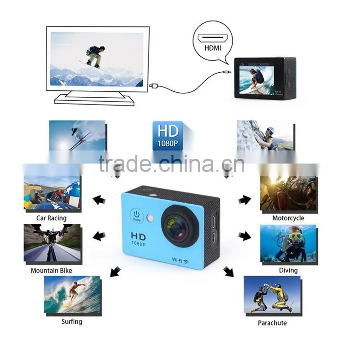 Portable mini full HD 1080p WiFi outdoor waterproof sport camera with remote control bracelet