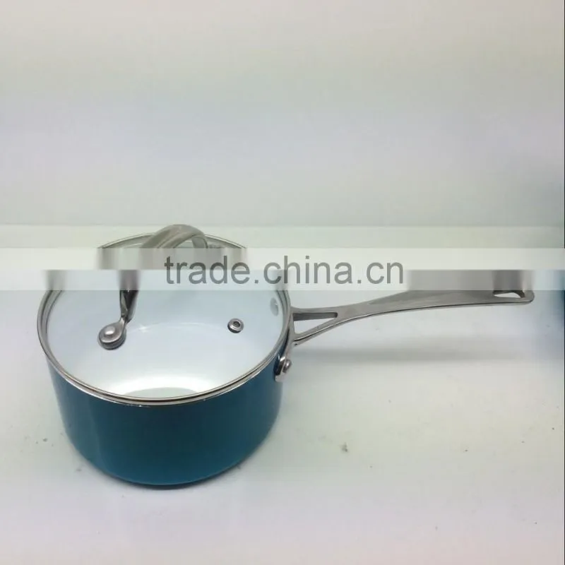 Blue Aluminum Non-stick Press Sauce Pan Milk Cooking Pot Pasta Pot with Glass Lid S/S Handle