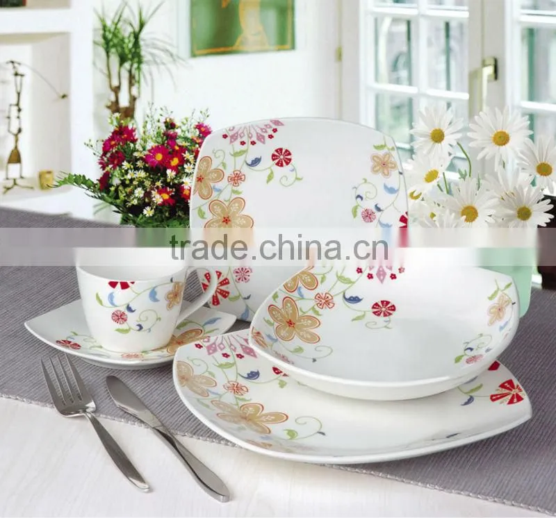 20pcs square decal porcelain dinner set, hotsale dinner set