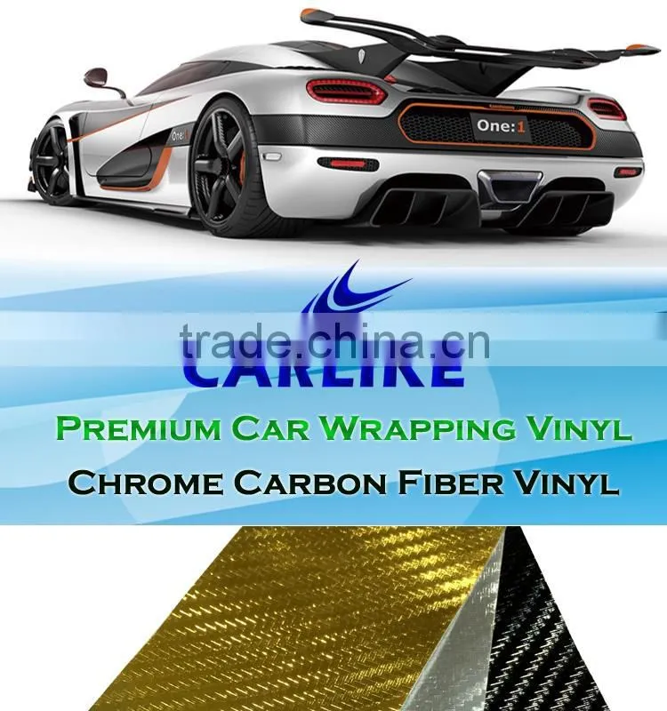 Chrome Gold 4D Carbon Fibe Vinyl Film For Car Body Decoration 1.52x30m