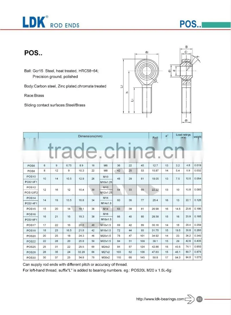 Custom made PHS,POS series high precision rod end bearings