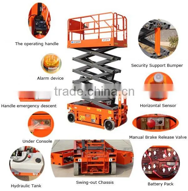 12M hydraulic scissor lift/self propelled scissor lift
