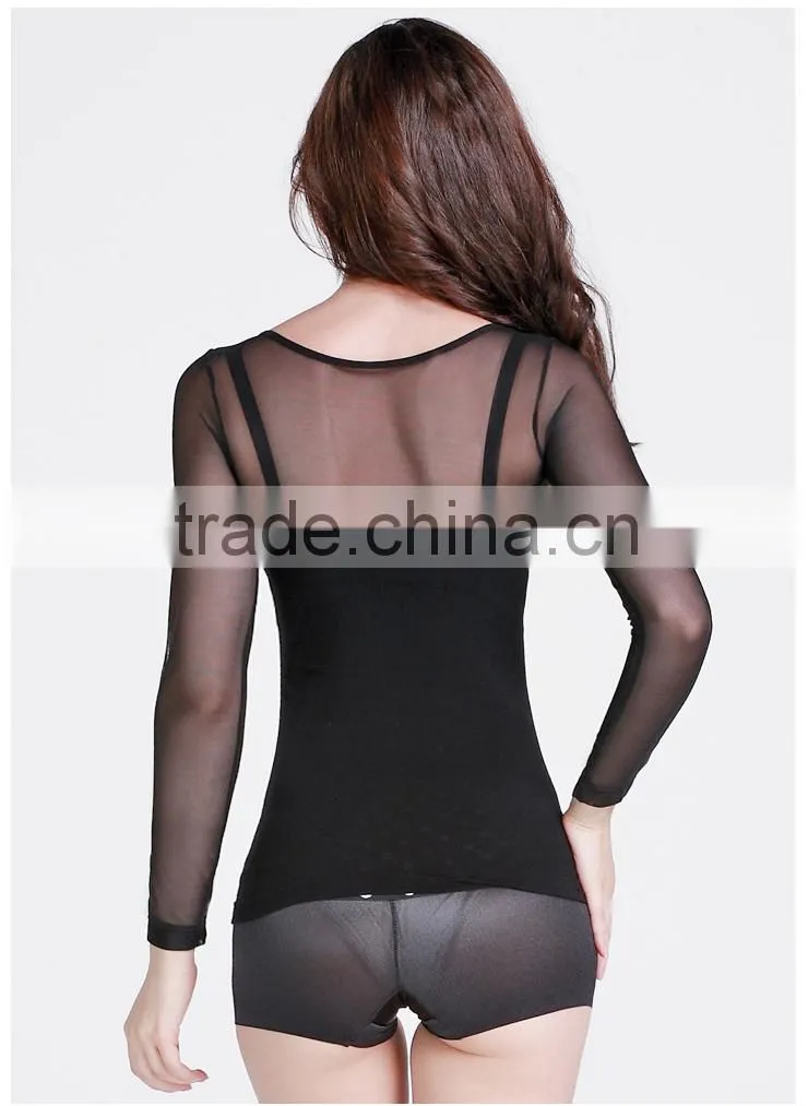 New Design Breathable Seamless Sexy Fitness Black Women Net Tops With Polka Dot Y182