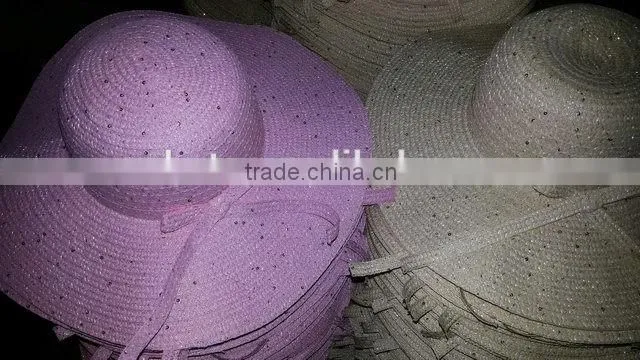 2015 made in china best quality lady white straw hat with black bands