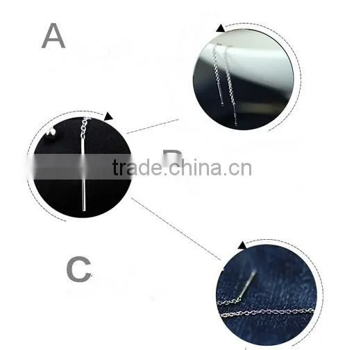925 Sterling Silver Ball Dangle Long Line Thread Threader Earrings