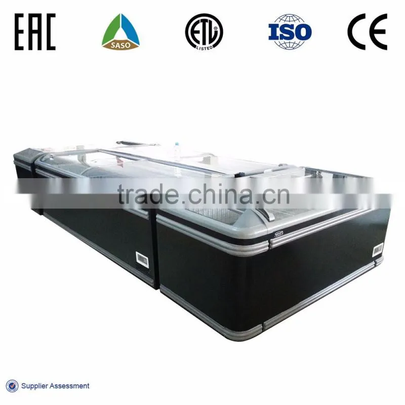 Supermarket curved glass door freezer island freezer with LED