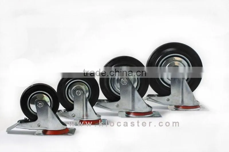 100mm black rubber industrial caster with threaded stem