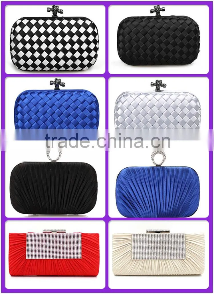 Fashion Lady Satin Boxed Party Clutch Bag metal evening clutches