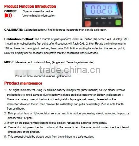 electronic angle meter with 360deg range data record calibraton function...etc