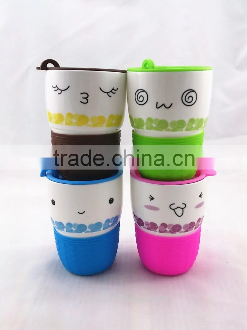 expression ceramic mug/porcelain tumbler with lid/silicone sleeve wrapped cup