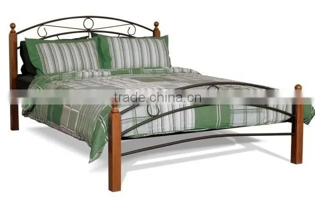 Wood leg metal bes with metal frame base metal beds