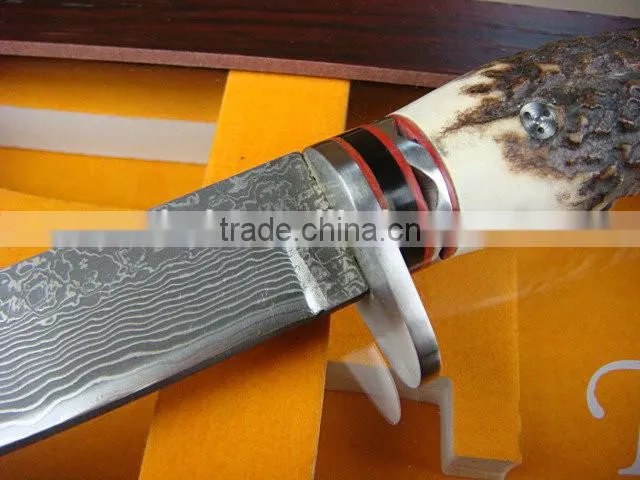 OEM Damascus blade material Antlers handle collection boutique knife