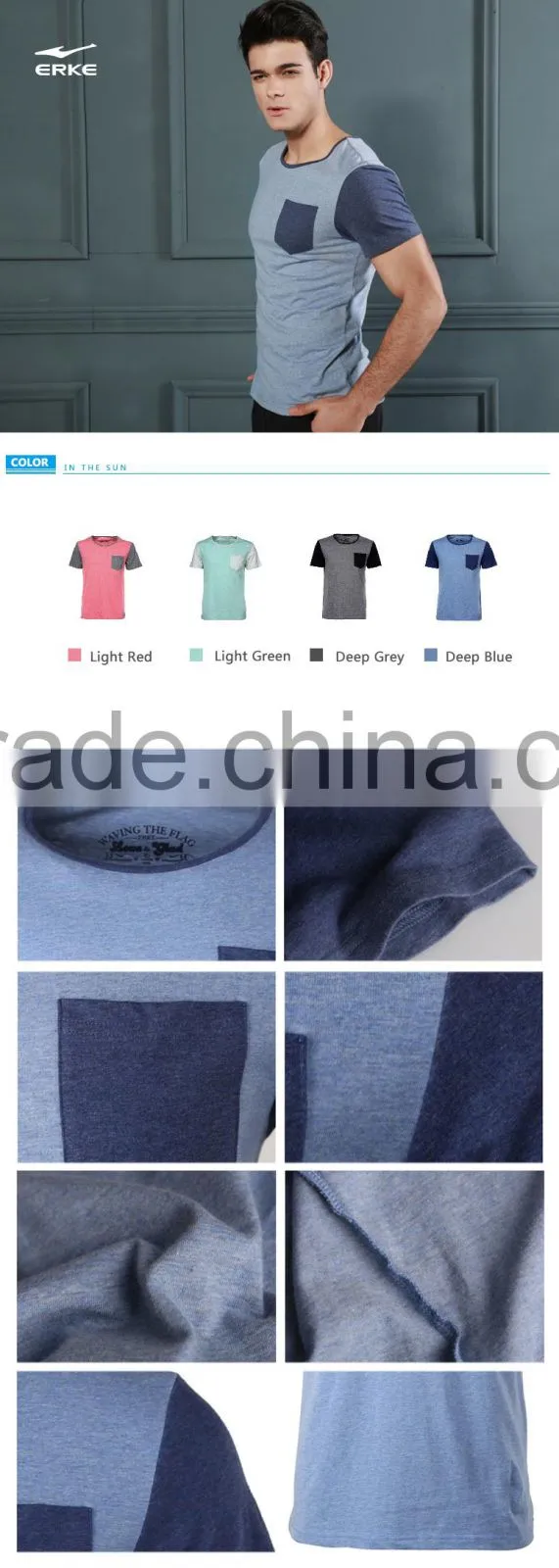 ERKE 2015 summer man casual t-shirt round neck t-shirt full cotton t shirt for boy cheap t shirt wholesale/OEM