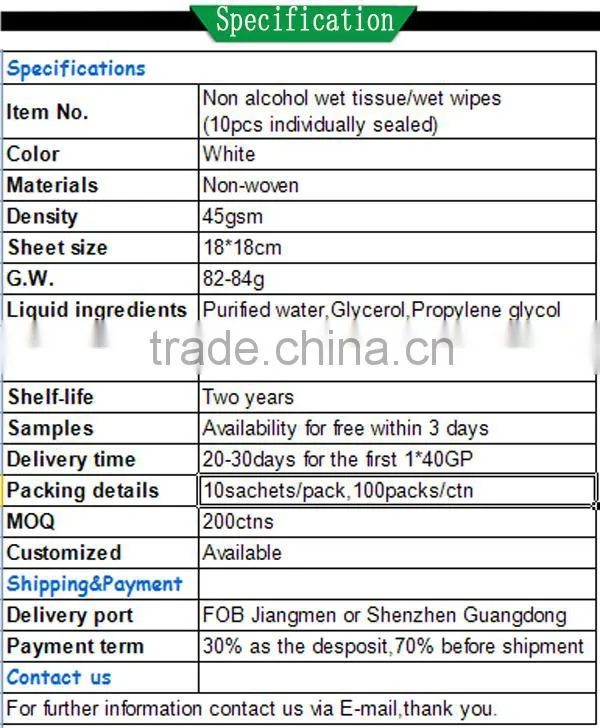 Best popular oem individual single packing non alcohol wet wipes
