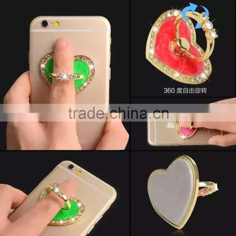 Hot sale mobile phone metal stand holder finger ring holder, diamonds heart shape