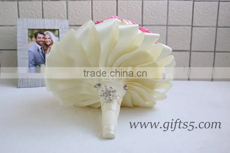 Custom made lovely pink white wedding bouquet in handmade