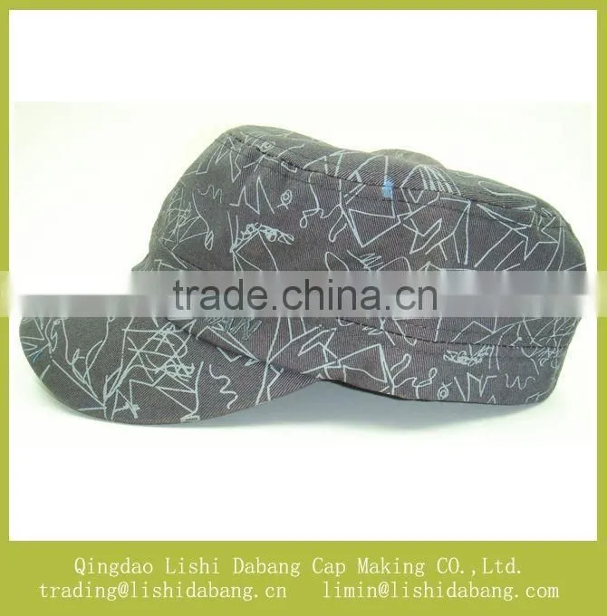 cotton twill printed army hat, scrawl flat top cap military hat