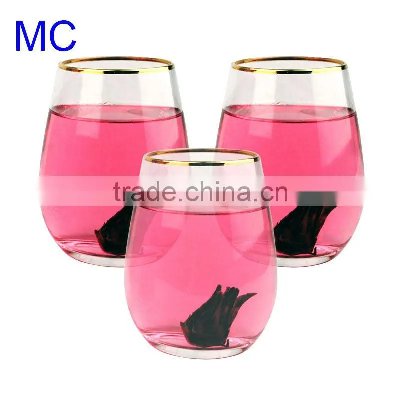 Hand blown clear water glass with gold rim